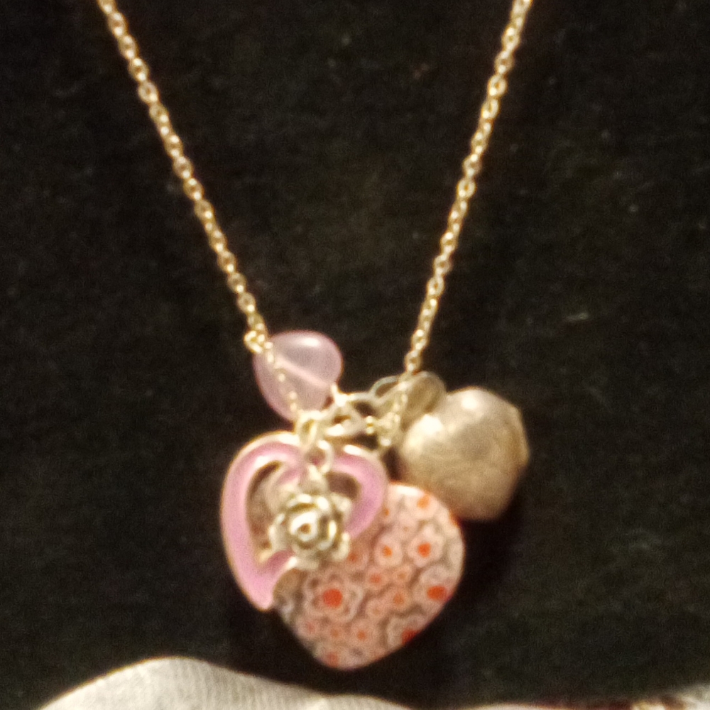 Pink Heart Charm Necklace & Gift Box